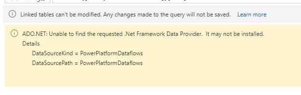 Issue at Power BI Service Dataflow - .Net Framework Data Provider