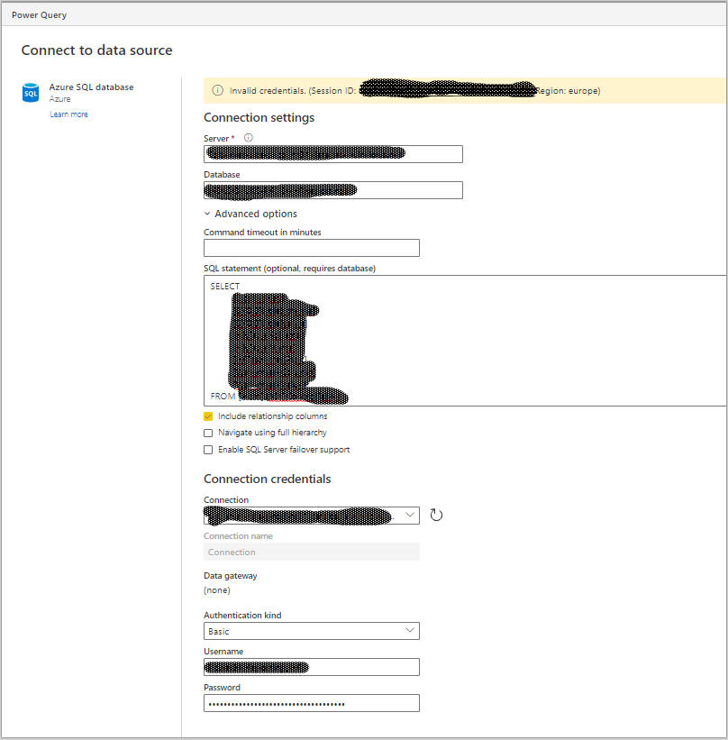 Solved: Dataflow - Connecting to Azure SQL Database - Inva ...