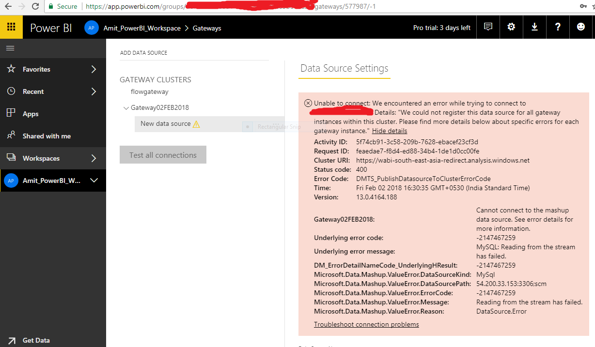 Cannot add Data source to Data gateway - Microsoft Fabric Community