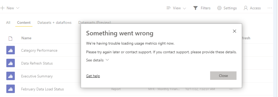 Solved: Usage Metrics Dataset is not getting refreshed in ...
