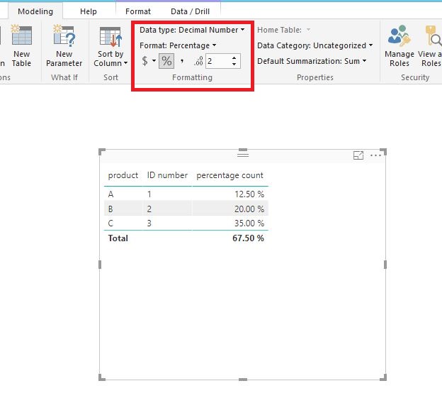format percentage count decimal points - Microsoft Fabric Community