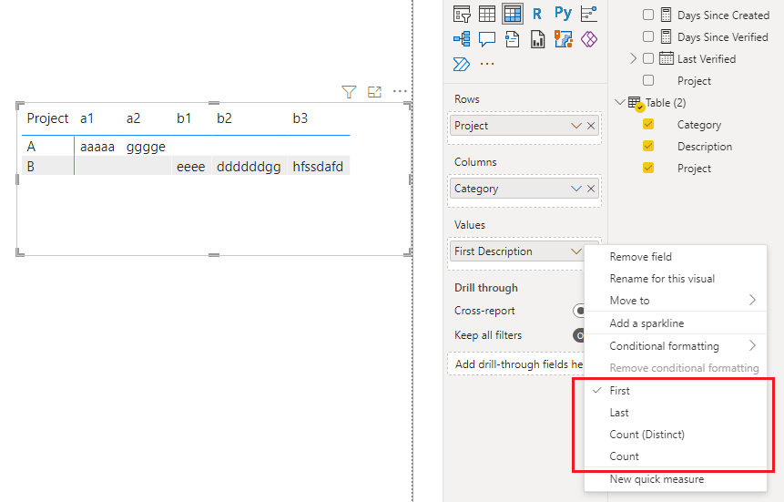 Solved: Drop a Column to Values in Matrix - Microsoft Fabric Community