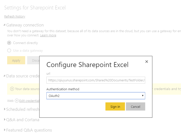 Invalid data source credentials for schedule refre... - Microsoft ...