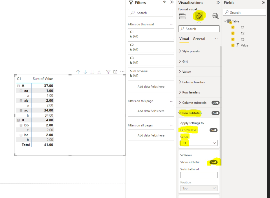 Solved: Remove a totals rom in a matrix - Microsoft Fabric Community