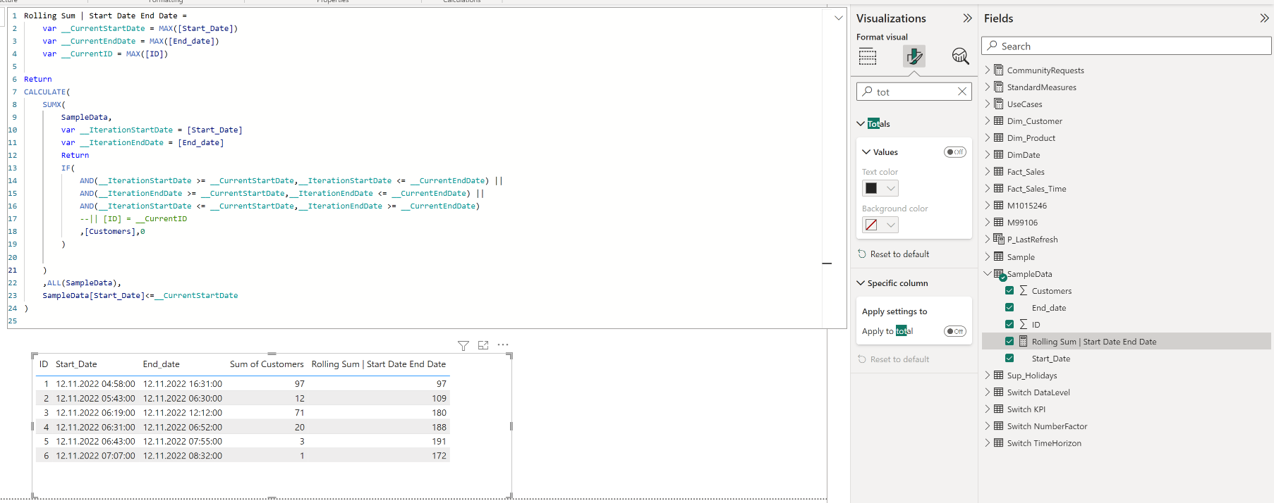 Solved: Get rolling sum of customers based on start and en ...