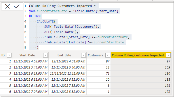 Solved: Get rolling sum of customers based on start and en ...