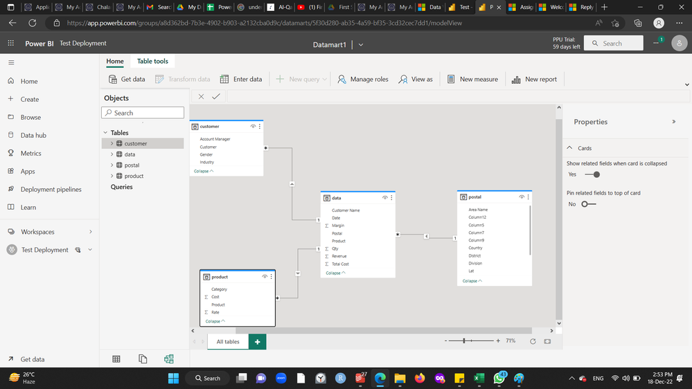 powerbi service create data model