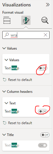 Toggle off "Text wrap" option