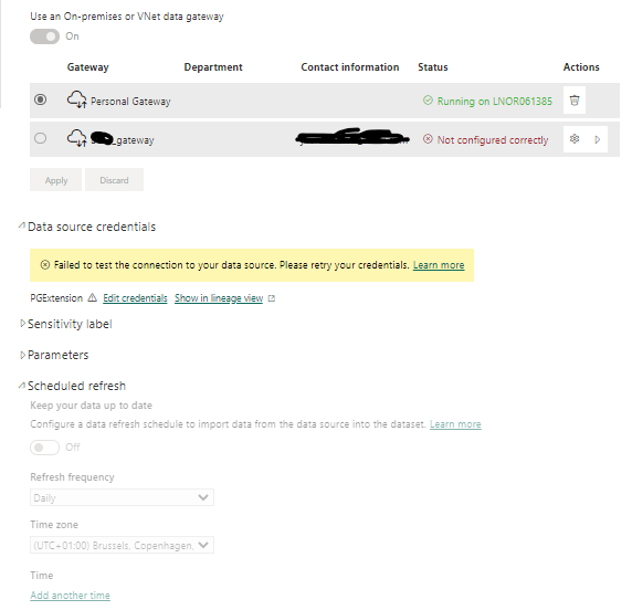 Not able to schedule refresh in power BI service w... - Microsoft ...