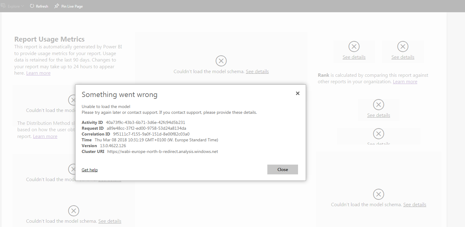 Usage Metrics - Unable to load the model - Microsoft Fabric Community