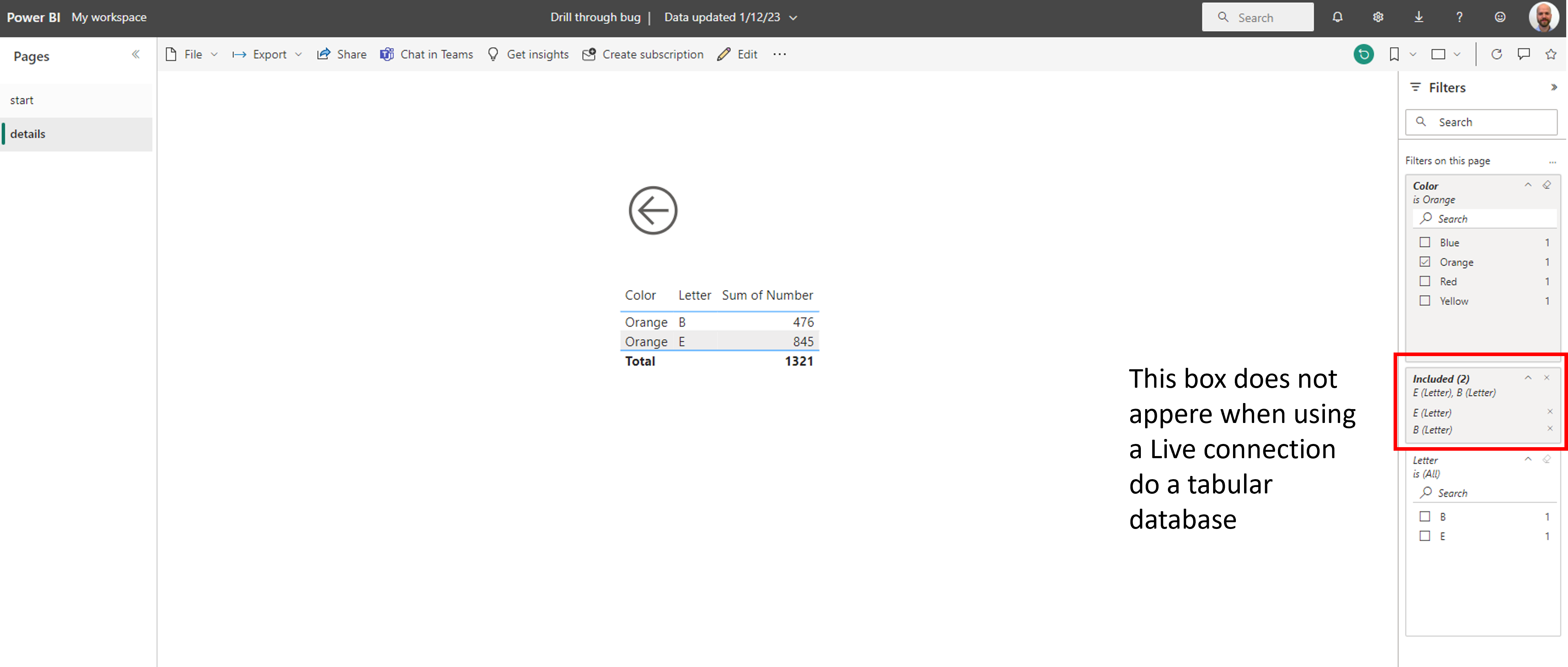 BUG - Drill through button not working - Microsoft Fabric Community