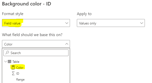 Solved: Color Formatting directly to column - Microsoft Fabric Community