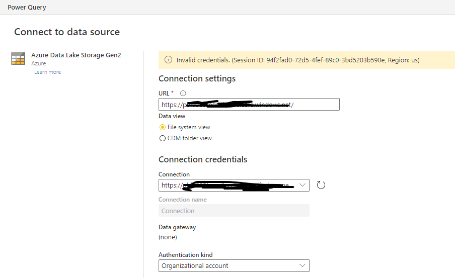 Dataflow Invalid credentials ADL Gen2 - Microsoft Fabric Community