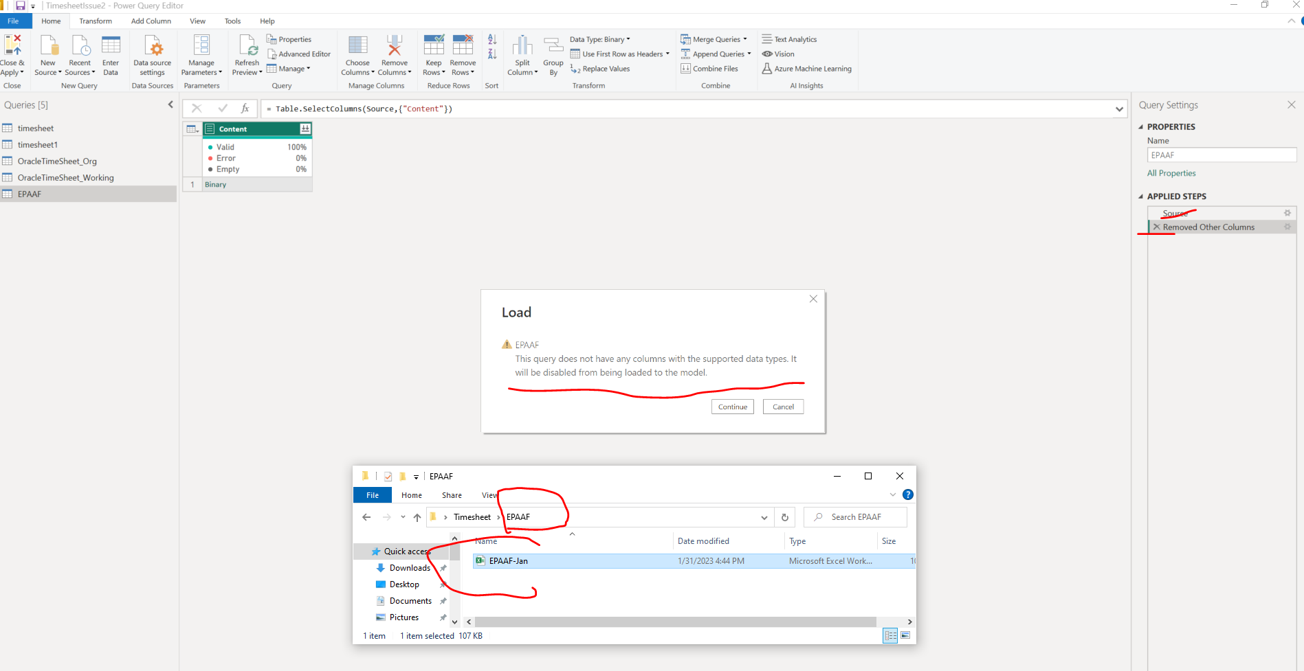 error while excel file import from folder - Microsoft Fabric Community
