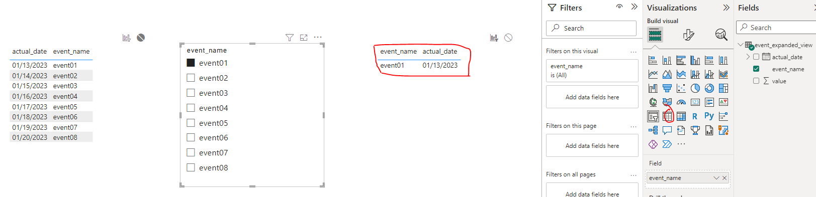 Using Table Selected Value Filter in Another Table - Microsoft Fabric ...
