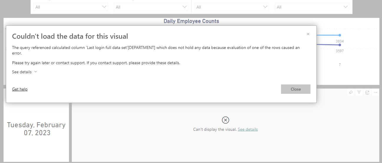 Solved: Couldn't load the data for this visual - Microsoft Fabric Community