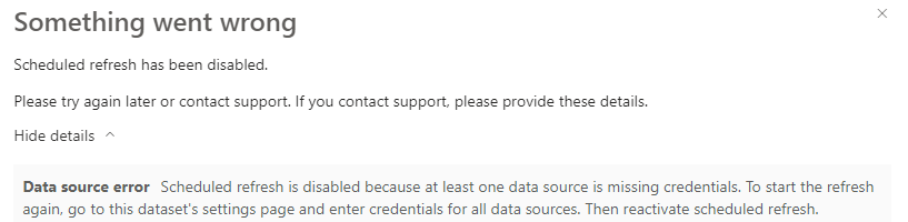Data source credentials Disabled - Microsoft Fabric Community