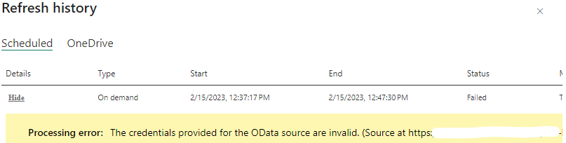 OData dataset refresh failed on Power BI Web - Microsoft Fabric Community