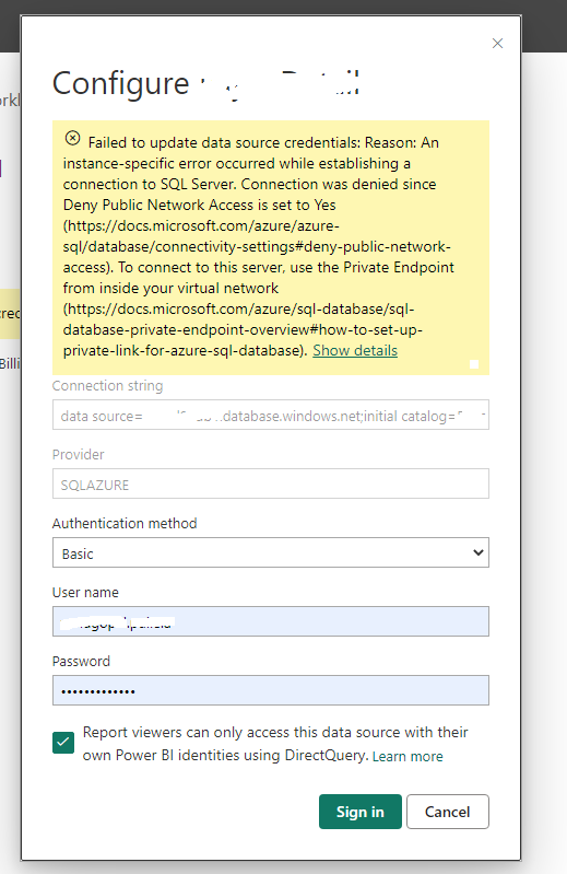 Failed to update data source credentials in Power ... - Microsoft ...