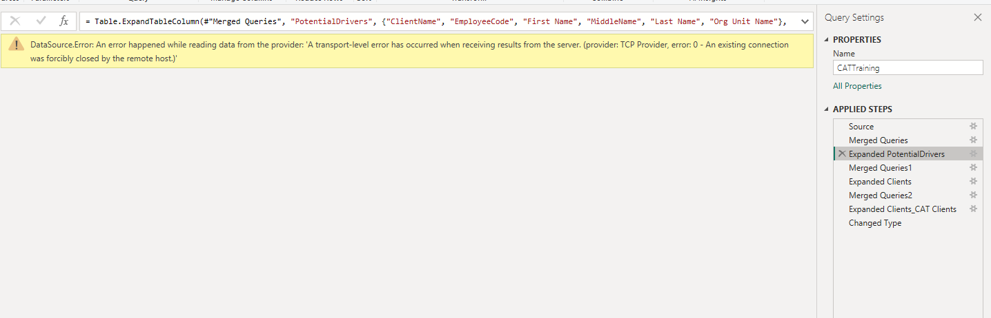 error message when refreshing the dataset in power... - Microsoft ...