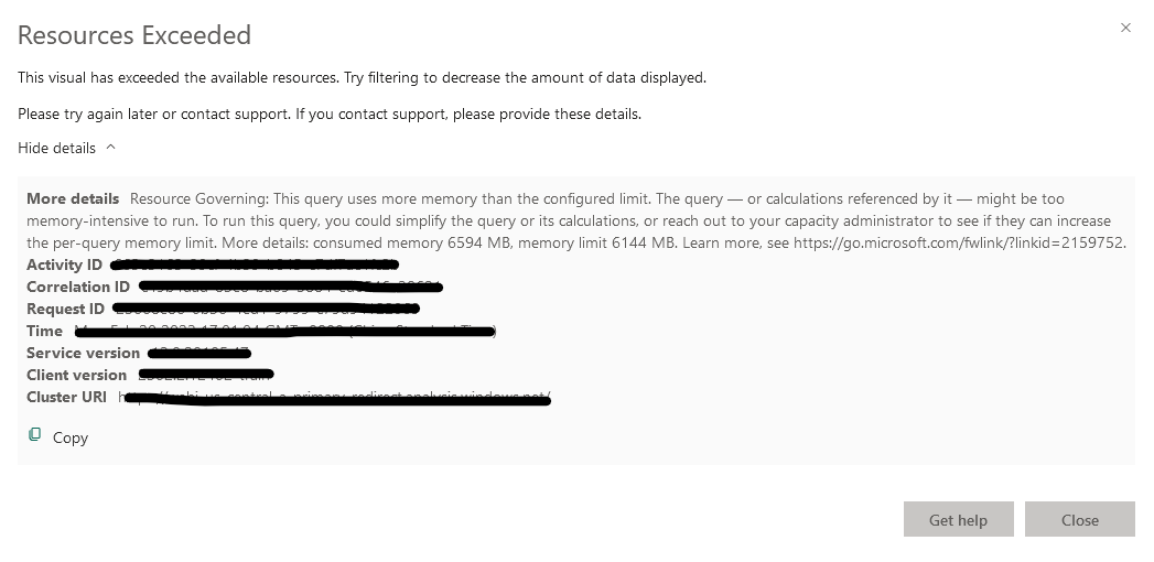 Visual has exceeded the available resources - Microsoft Fabric Community