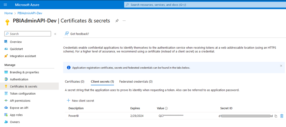 Microsoft Azure App Certificates & secrets