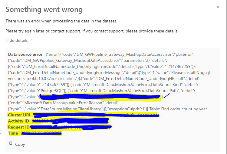 Error when processing data in dataset - Microsoft Fabric Community