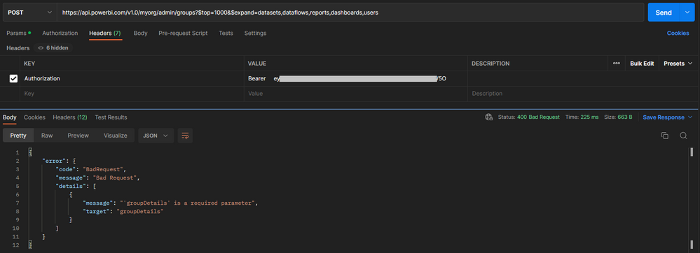 Postman BadRequest GroupDetails Required Parameter.PNG