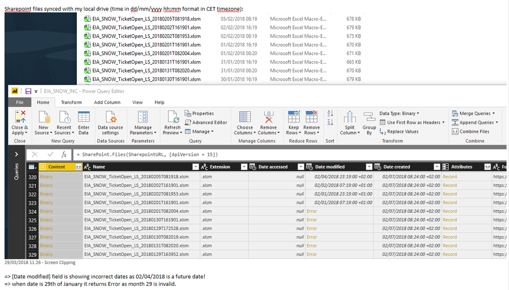 Sharepoint file sync and PowerQuery date modified