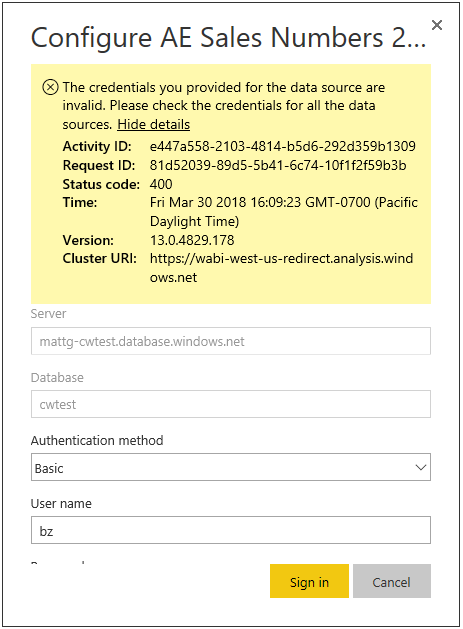 Power BI Service Invalid Credentials.PNG