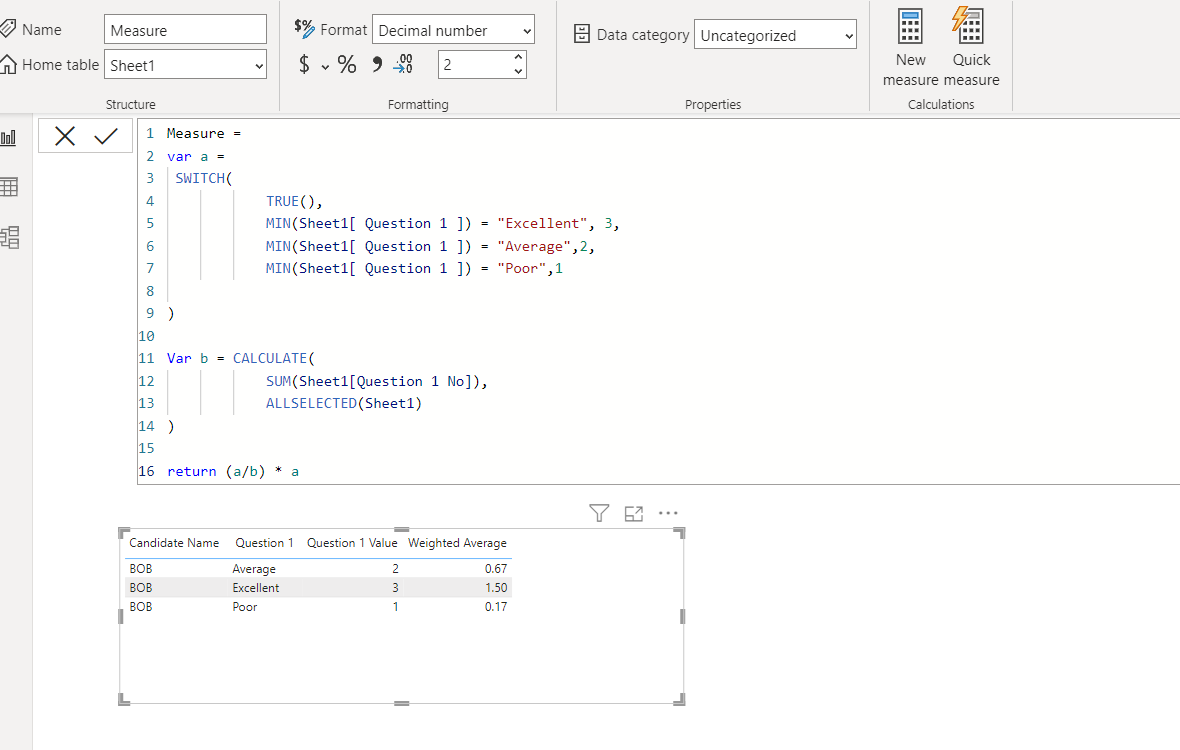 Solved: Calculating Weighted Average of (Text) Survey Answ ...