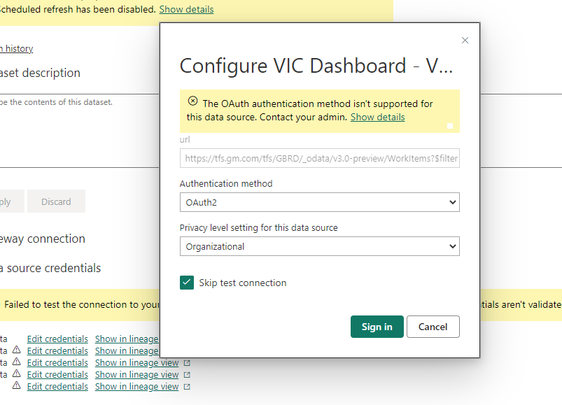 DataSet - credentials are missing - Microsoft Fabric Community