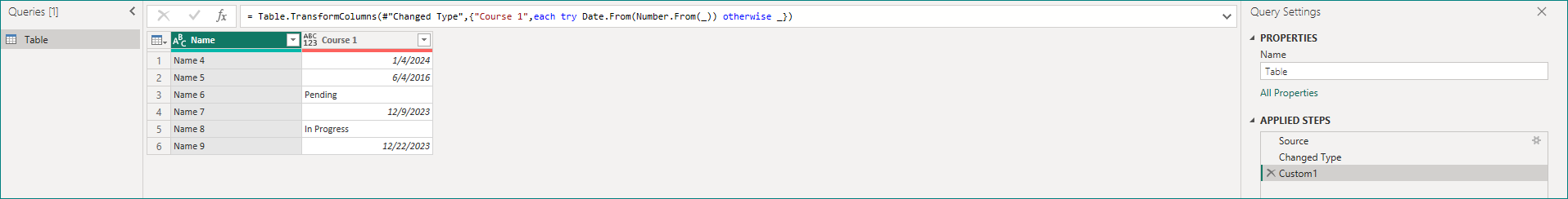 Solved: How change Coumns to date type but keep existing t ...