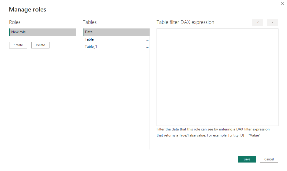 The Manage Security Roles window in Power BI Deskt... - Microsoft ...