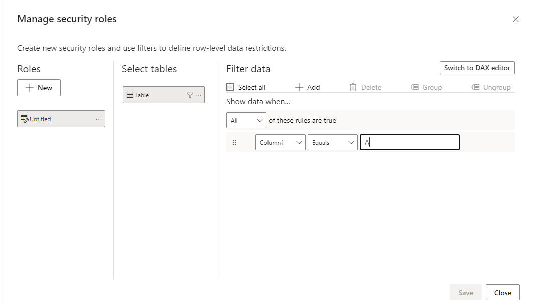 The Manage Security Roles window in Power BI Deskt... - Microsoft ...