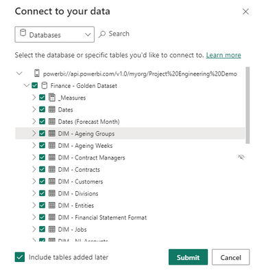 Dialog asking to select tables