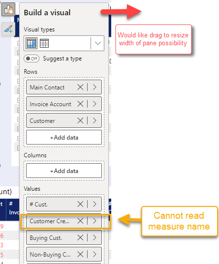 "Build a visual" pane needs to be width-resizeable - Page 27 ...