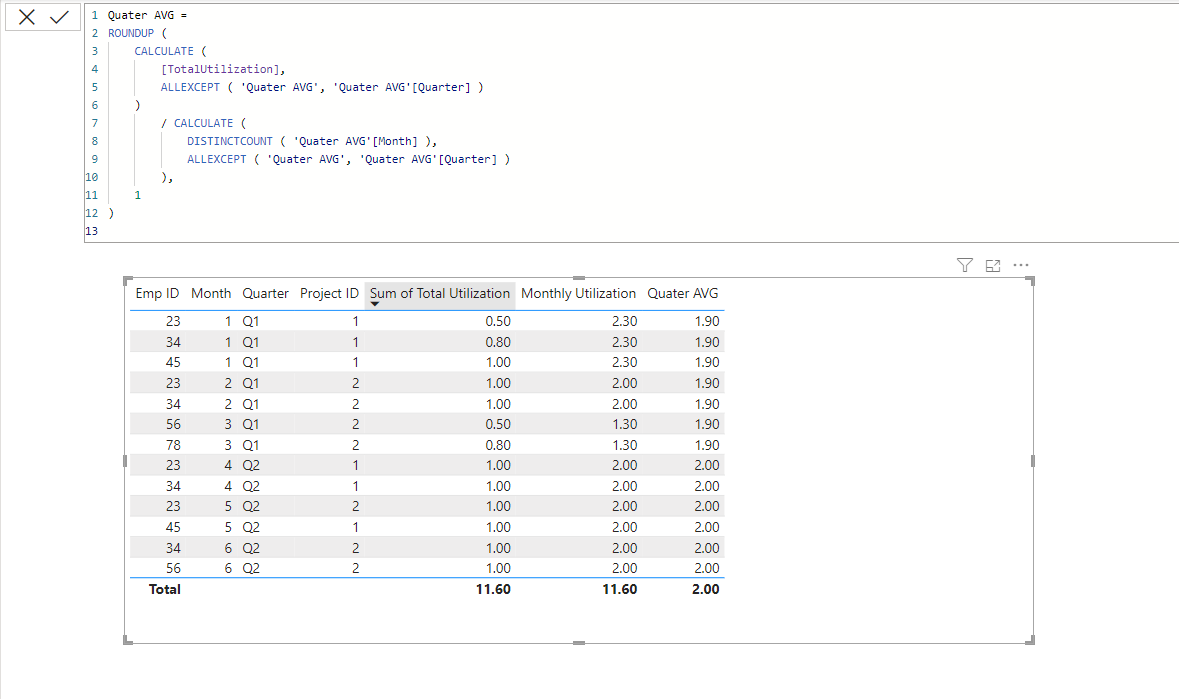 Average of sum of month values in Quarter - Microsoft Fabric Community