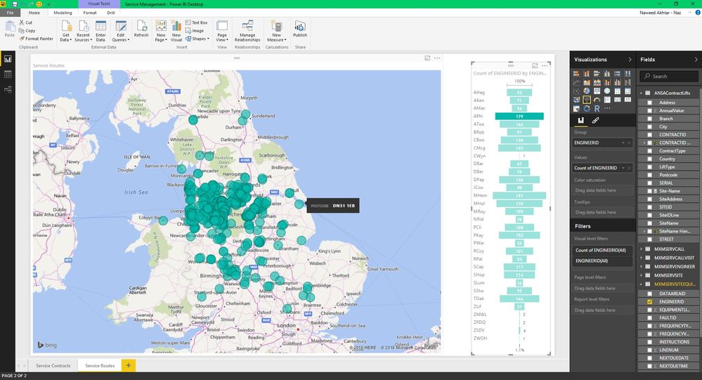 Map using a tooltip measure with Engineer filter applied