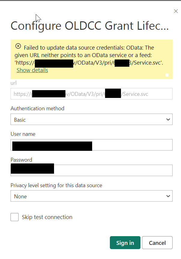 ODATA Feed Data Source dropping final slash - Microsoft Fabric Community