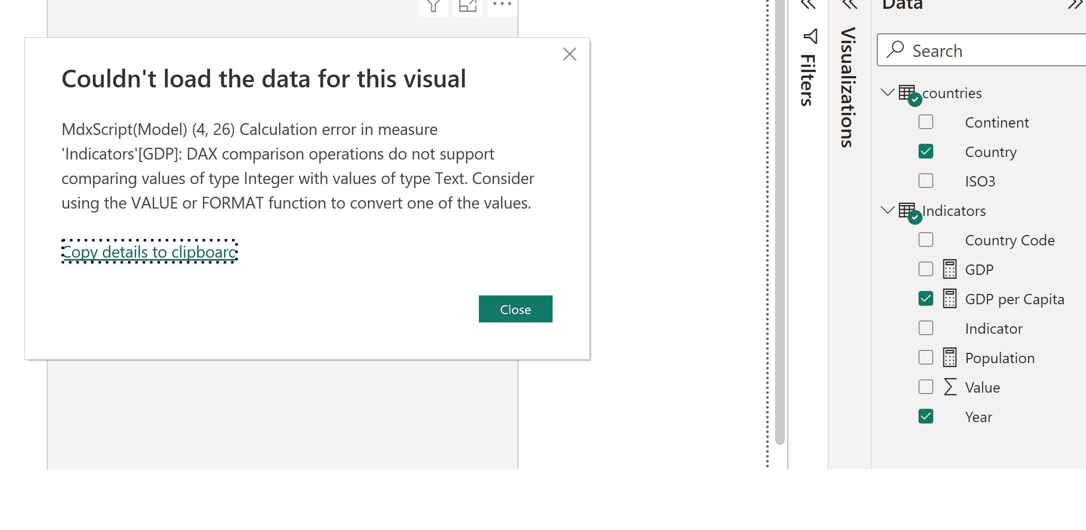 error message when creating a line chart - Microsoft Fabric Community