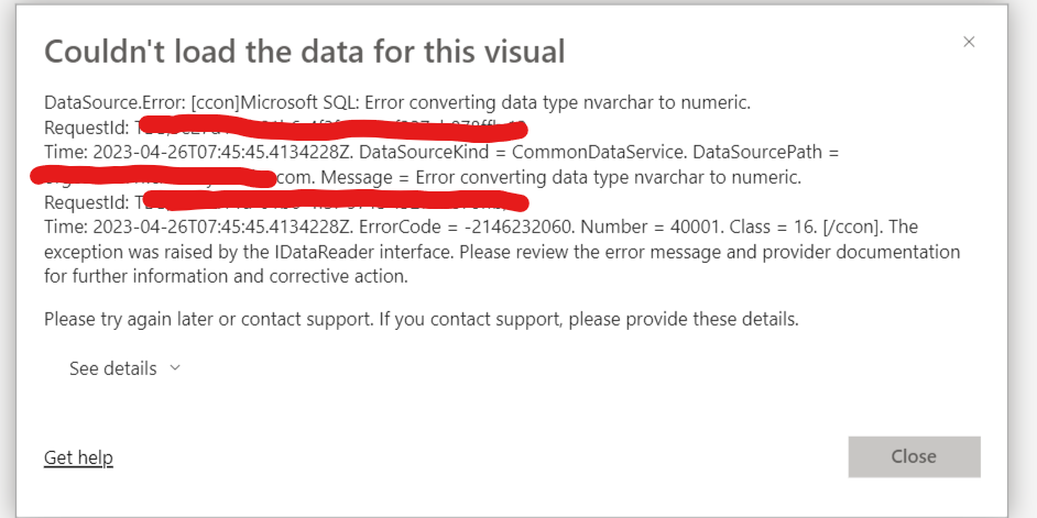 Solved: couldn't load the data for this visual. power bi d ...
