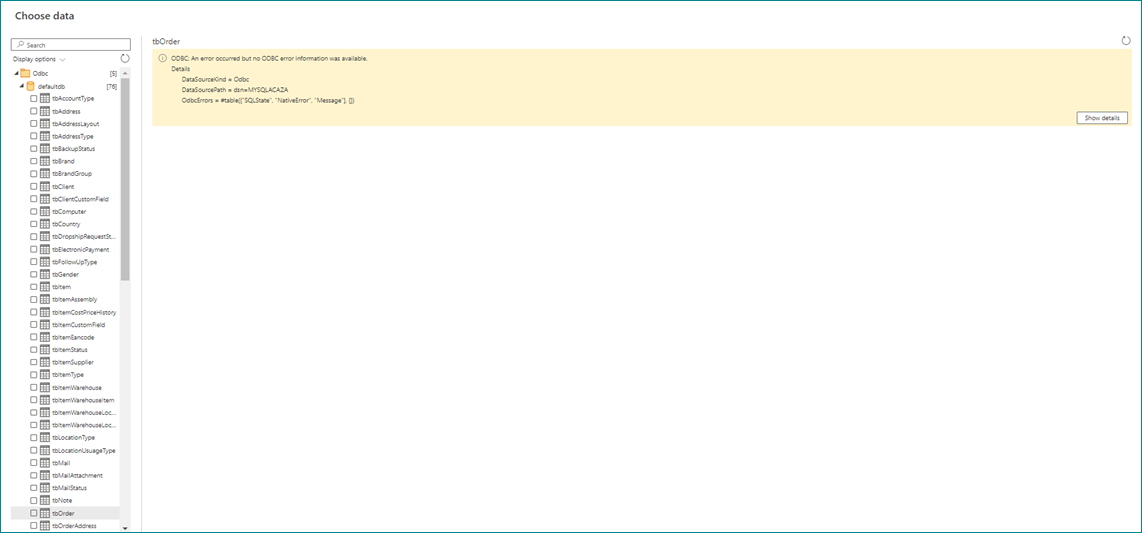 Columns / DATA not loading - ODBC error - Microsoft Fabric Community
