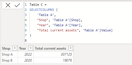 Solved: New column in new table based on values of other t ...