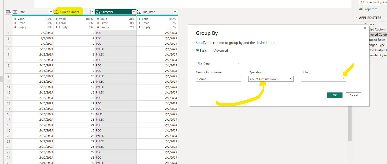 Group By & then do distinct count by a ticket numb... - Microsoft ...