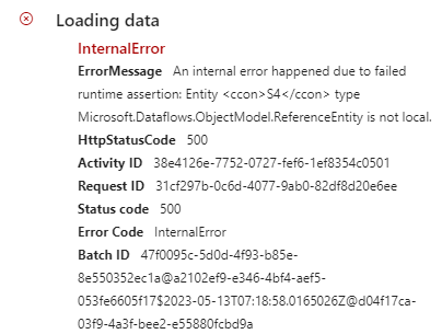 Datamart Internal Error 500 when using dataflow - Microsoft Fabric ...