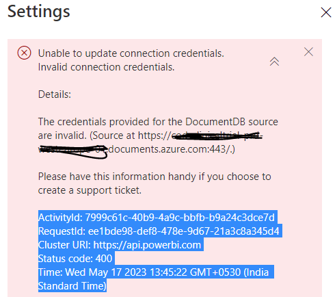 Issue in connecting to Azure Cosmos DB - Microsoft Fabric Community