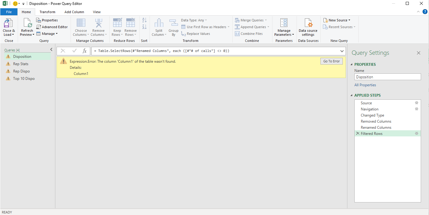 Expression. Error: The column 'Column1' of the tab... - Microsoft ...