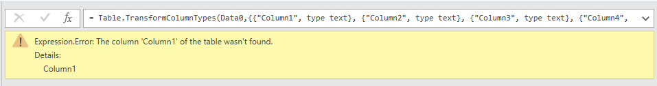 Expression. Error: The column 'Column1' of the tab... - Microsoft ...