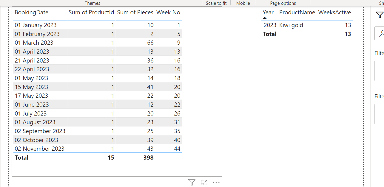 Count number of weeks product is sold, based on da... - Microsoft ...